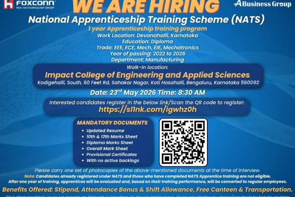🚀 Great opportunity for diploma graduates! Join the Foxconn National Apprenticeship Training Scheme (NATS)